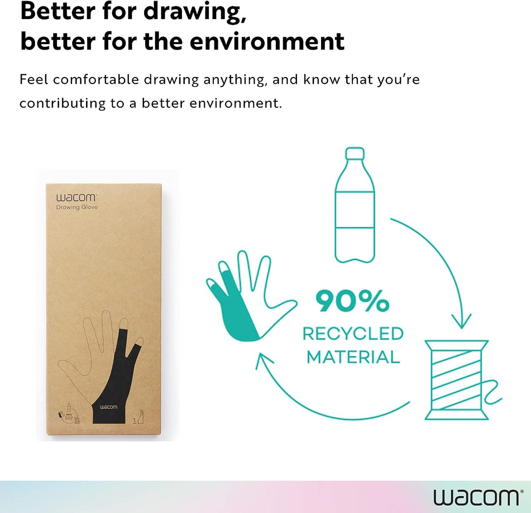 Wacom Zeichenhandschuh, Zwei-Finger-Künstler-Handschuh für Zeichentablet-Stift-Display, 90% recycelt