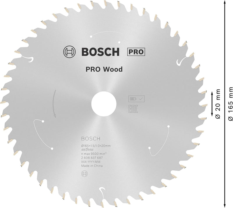 Bosch Accessories 1x Kreissägeblatt Standard for Wood (Holz, Sägeblatt Ø 165 x 20 x 1,5 mm, 48 Zähne