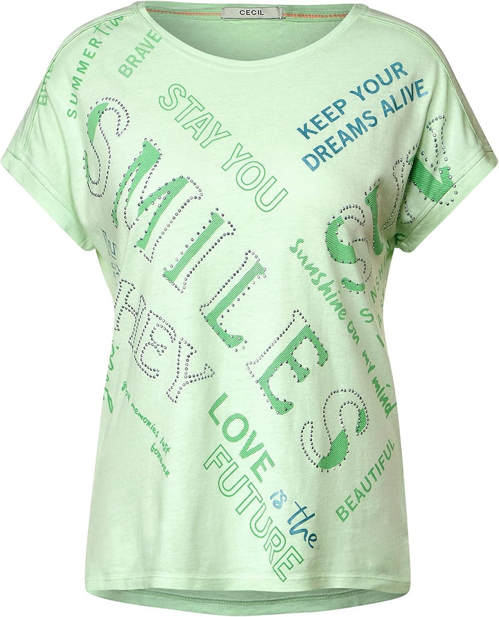 Cecil Damen Kurzarmshirt Bedruckt, XL Fresh Salvia Green