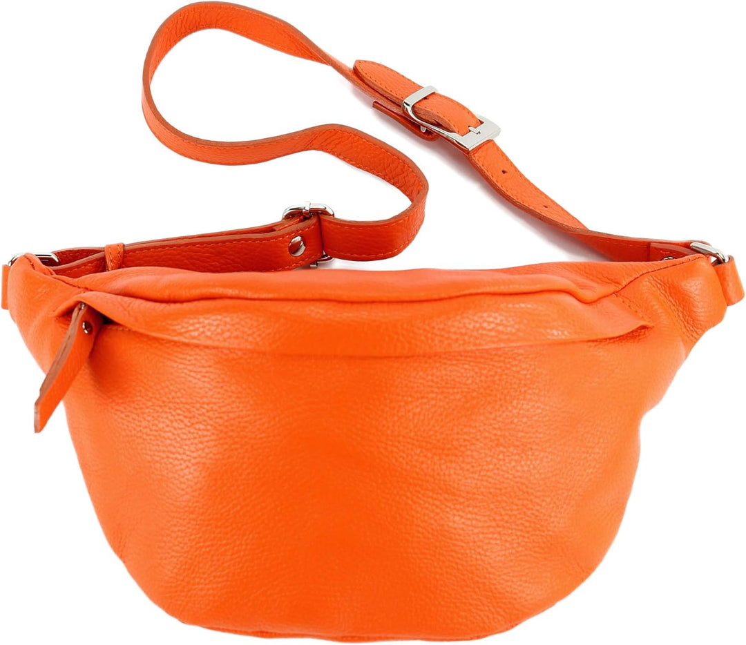 modamoda de - T77 - ital. Hüfttasche Bauchtasche Brusttasche Large aus weichem Leder, Farbe:Orange,