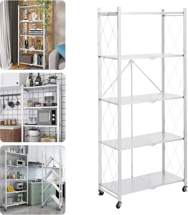 Klappbar Servierwagen mit 4 Rollen, Rollwagen klappbar 3/4/5 Etage Mobile Storage Folding Trolley Mi