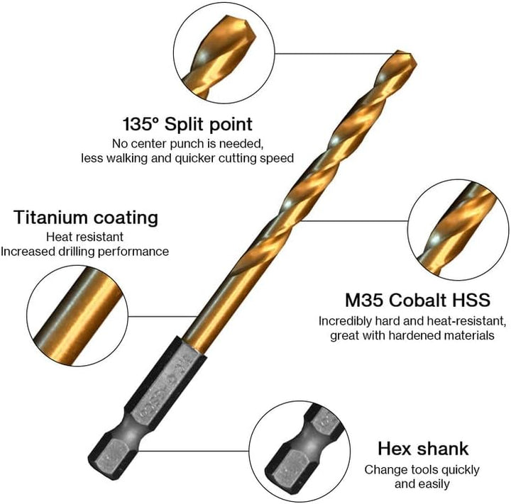 Metallbohrer-Set Cobalt Ø 1.5-5.0 Sechskantschaft, Titanium Coating, HSSCo (M35) | Hex Shank Drill B