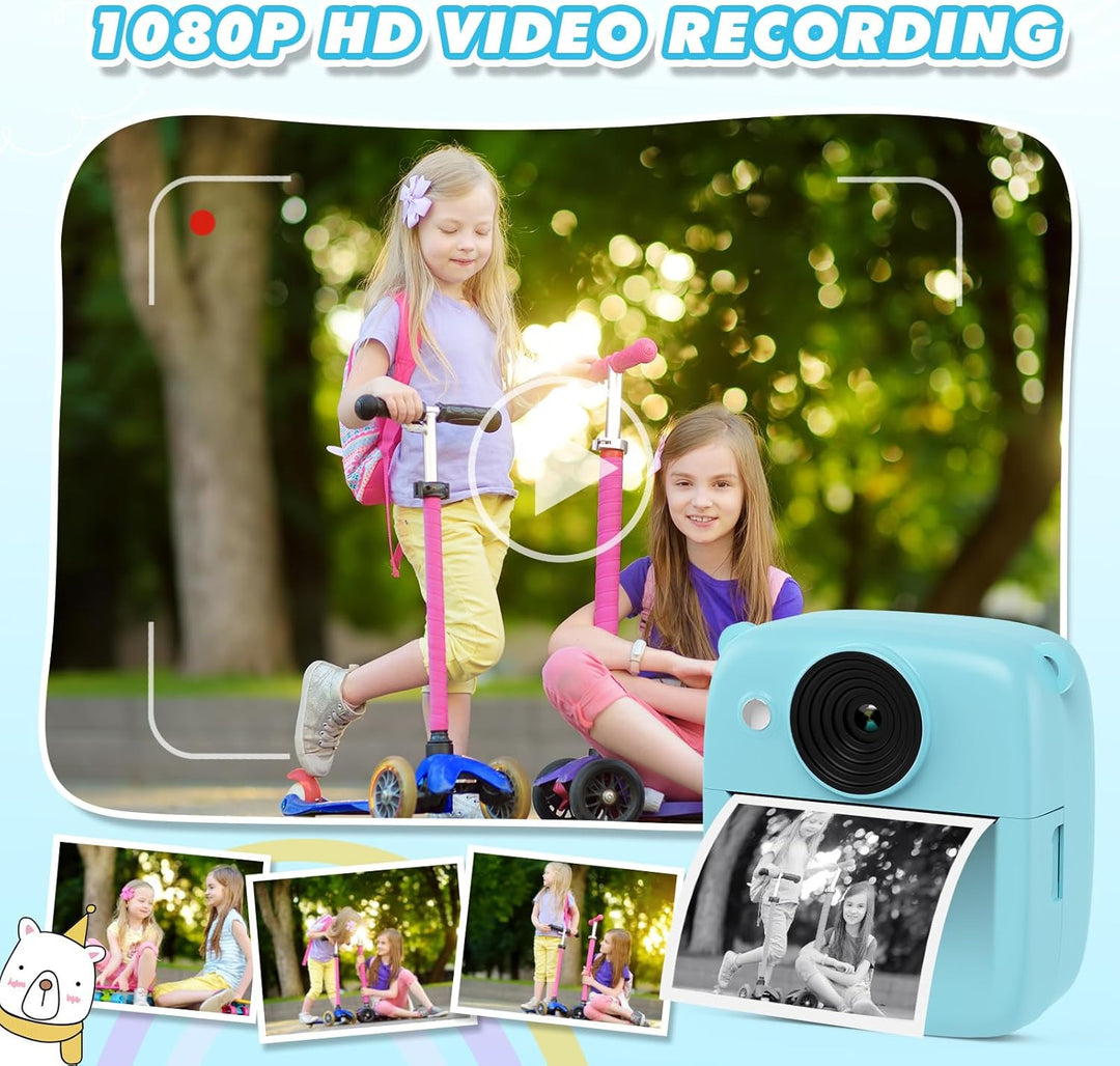 CalineGam Kinderkamera Sofortbildkamera, 48MP Sofortbildkamera Kinder mit 32GB Karte & Druckpapier,
