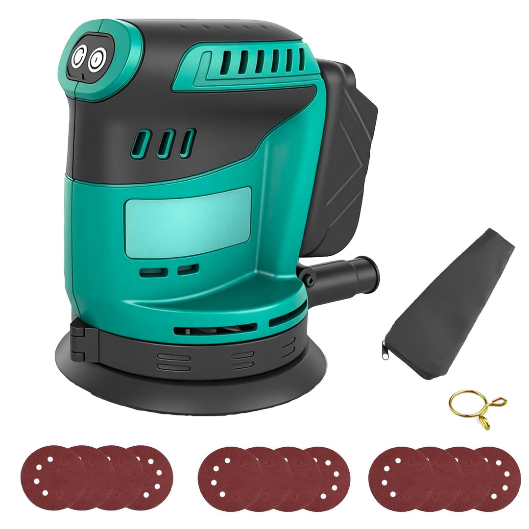 Akku Exzenterschleifer 125mm, Ersatz für Makita 18V Akku,Kabellose Elektroschleifer mit 12 pcs Schle