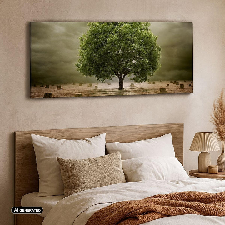 Wandbilder Dekoration Wohnzimmer Baum Feld Umwelt Panorama Bilder auf Leinwand 120x50cm Leinwandbild