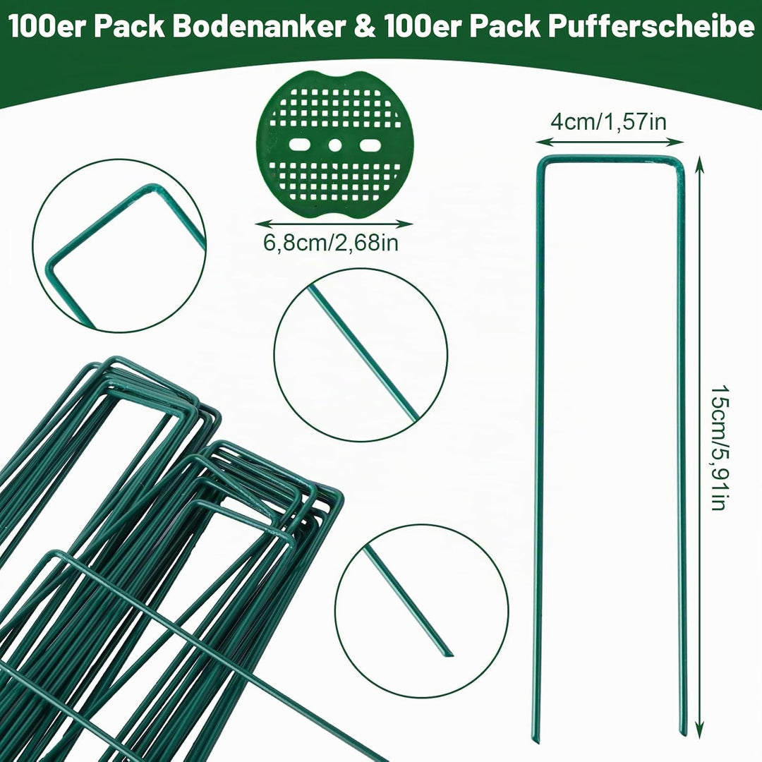 MIVIDE 100 Erdanker Grün+100 Pufferscheiben für Erdanker, 150x35mm Anti-Rost Verzinkte Bodenanker, U