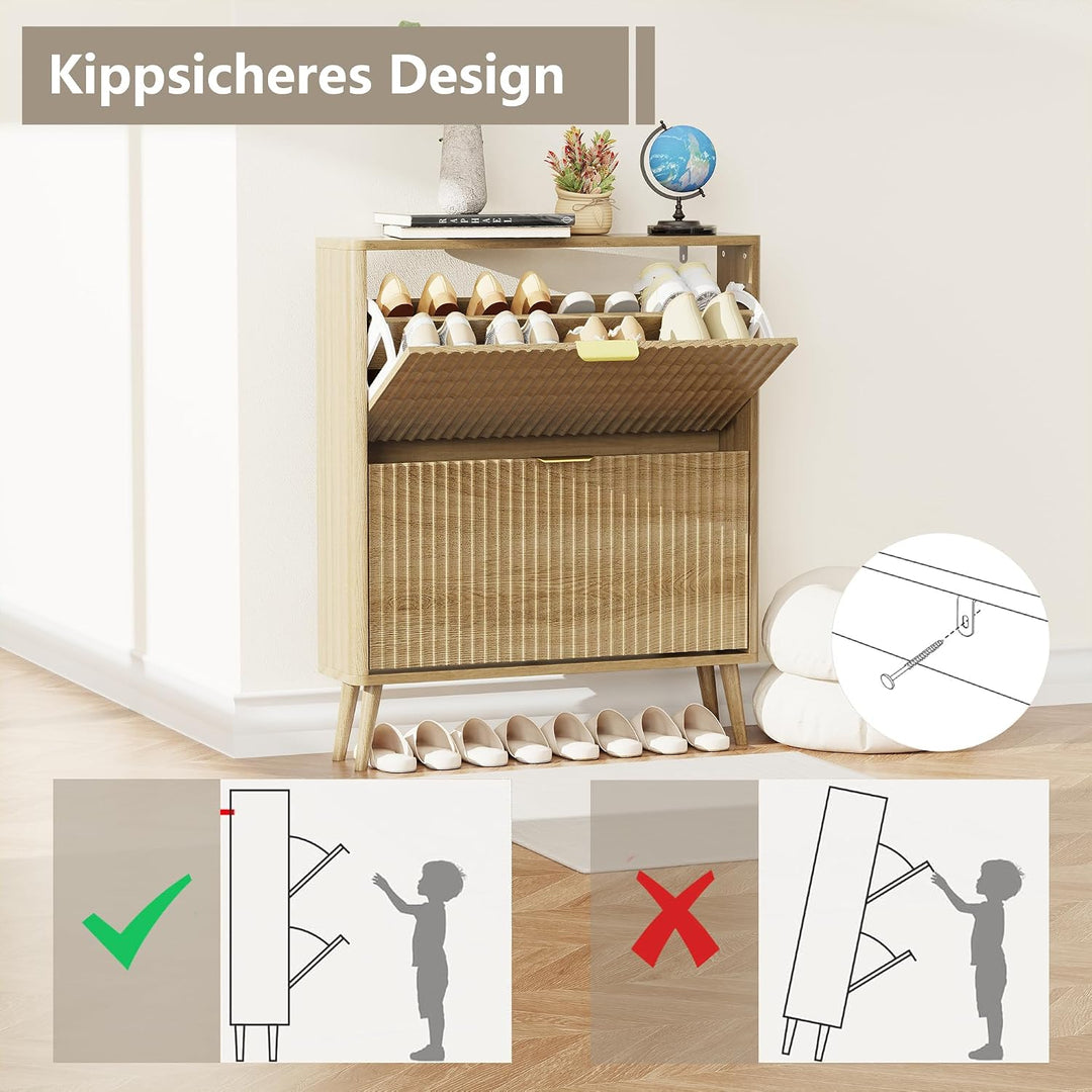 Schuhschrank, Schuhkipper mit 2 Klappen, Schuhregal Schmal, versteckte Schuhaufbewahrung, Schuhschra
