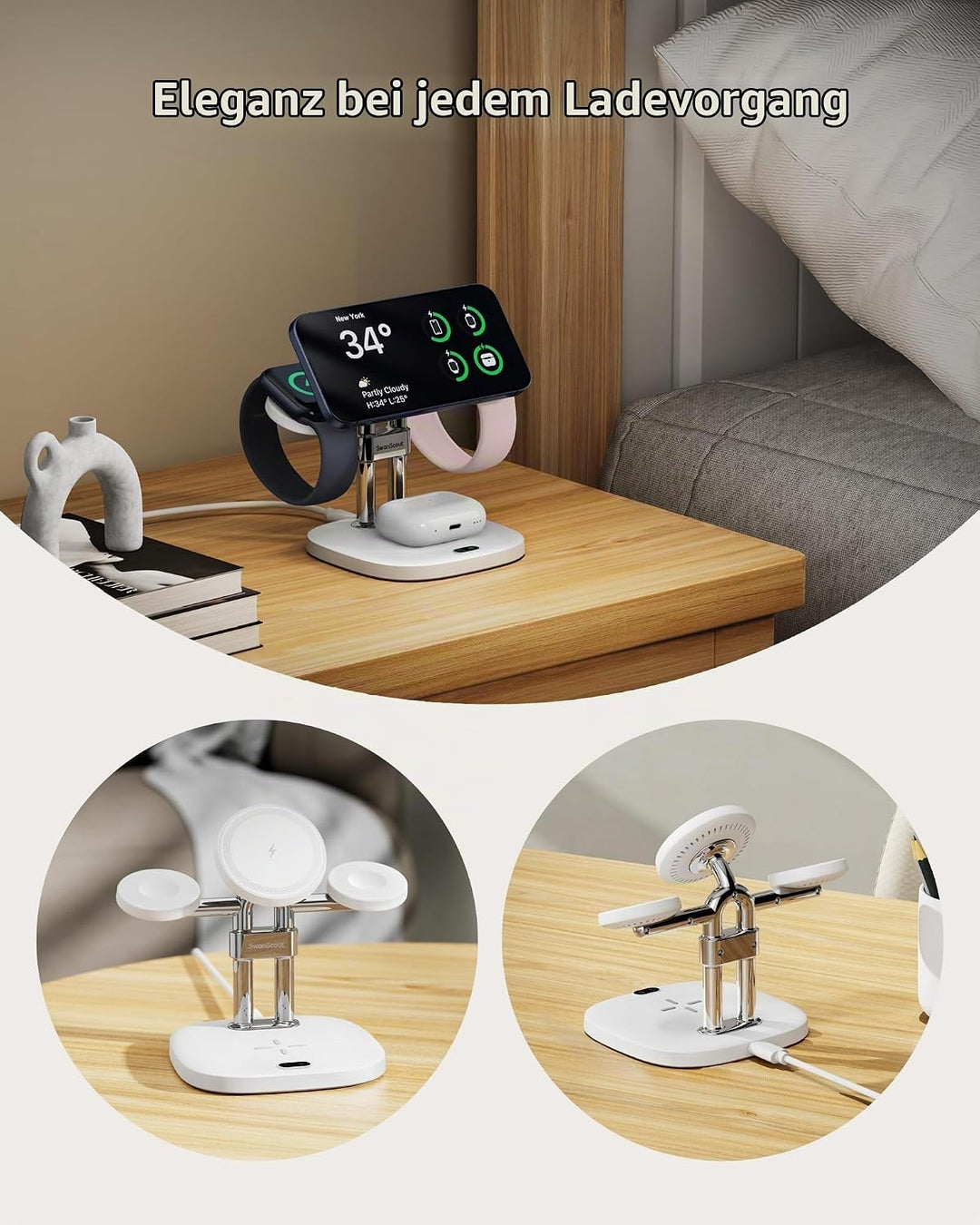 Fast Dual Ladestation für Apple Watch 11/Ultra 3/SE 3, Induktive Ladestation für iPhone Air/17 Pro M