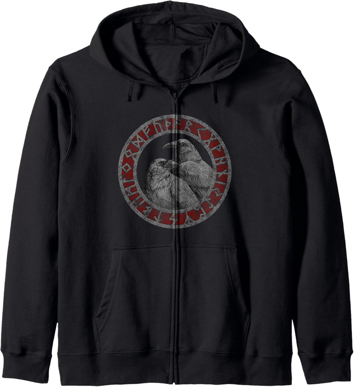Wikinger Nordische Mythologie l Hugin Munin Vegvisir Runen Kapuzenjacke