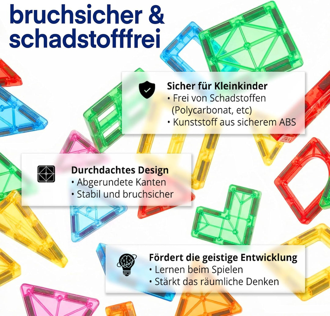 Kleverblox - 60 Stück Magnetische Bausteine für Kinder - Magnetbausteine ab 3 Jahre - Magnetische Fl