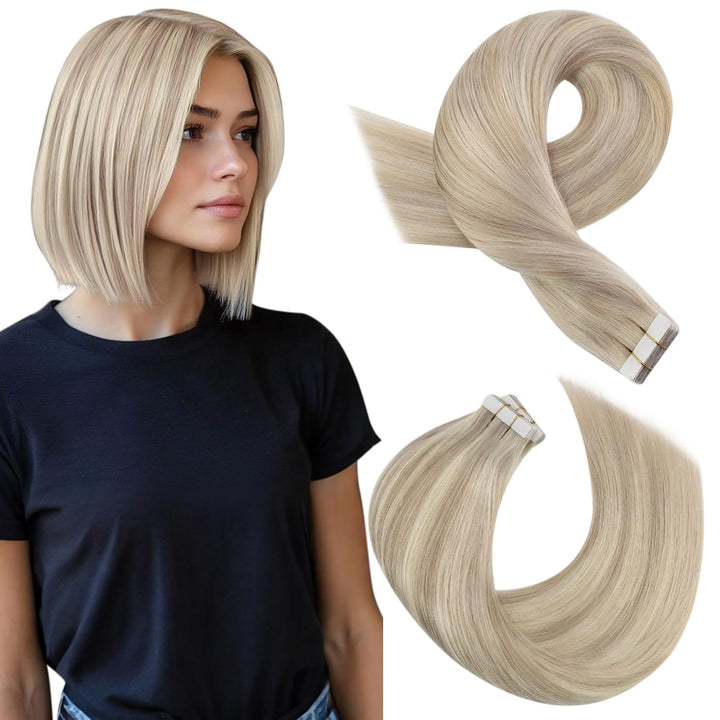 Moresoo Tape in Extensions Echthaar Blond Extensions Echthaar Tape Invisible Tape Extensions Aschblo