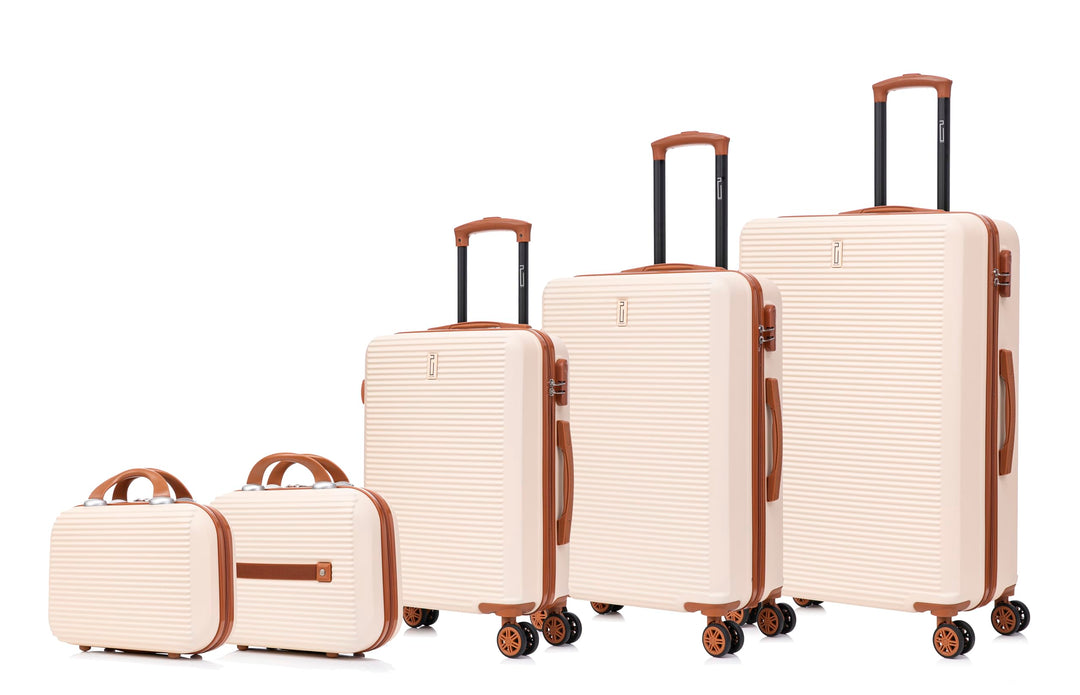 Hartschalen-Kofferset 5-teilig | Handgepäck + Mittlerer + Grosser + 2X Kosmetiktasche | 55x40x20 + 6