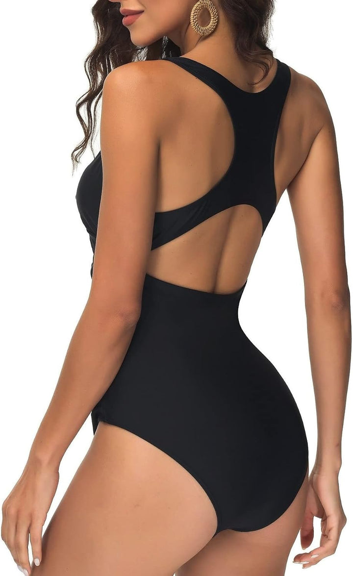 Sweetneed chida yi Badeanzug Damen Push Up mit Retro Schlankheits Raffung Neckholder Badeanzug mit P