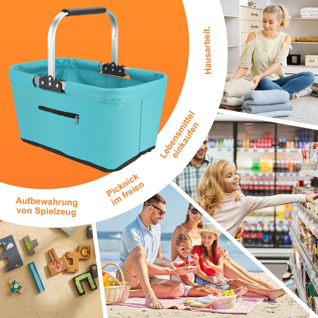 Einkaufskorb Faltbar 25L,Einkaufskorb Klein Mit Gepolsterte Griffe Und ReissVerschlusstasche,Einkauf
