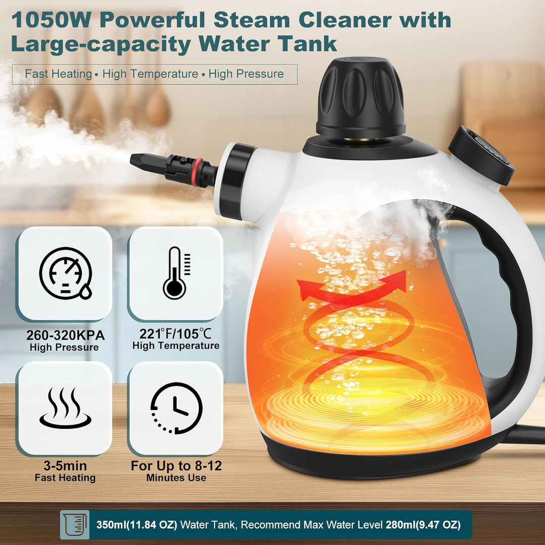 Dampfreiniger Handgerät,1050W Hochleistung Steam Cleaner mit Sicherheitsverriegelung,350ml Tank Hand