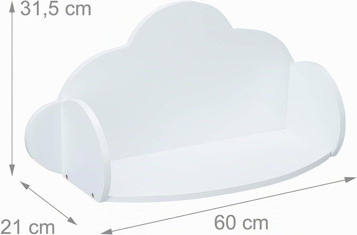 Relaxdays Wandregal Wolke, Hängeregal fürs Kinderzimmer, MDF, Deko, Wandbücherregal Kinder, HBT 31,5