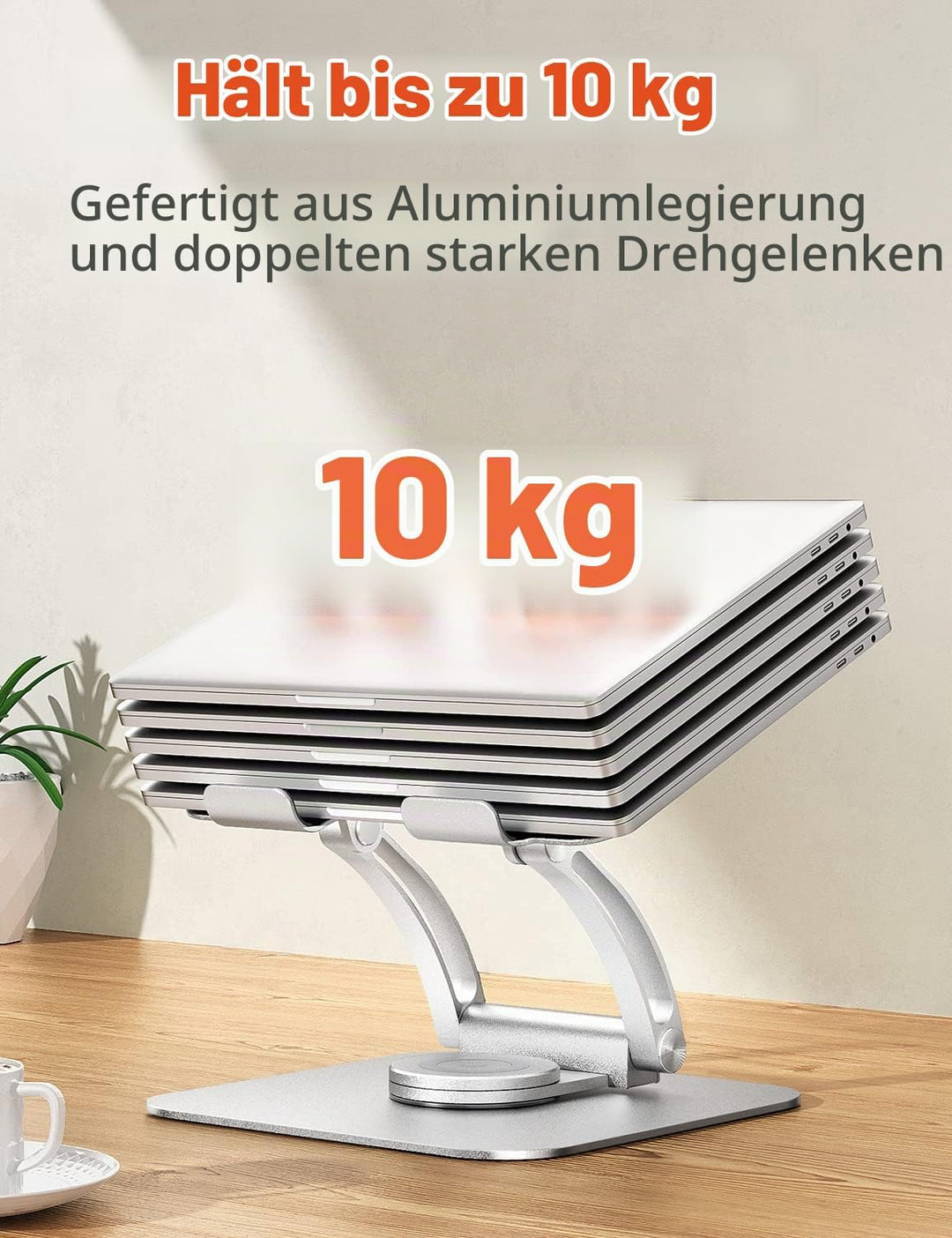 Laptop Ständer mit 360° Drehbarer Basis, Ergonomisch Laptopständer Höhenverstellbar, Laptop Erhoehun