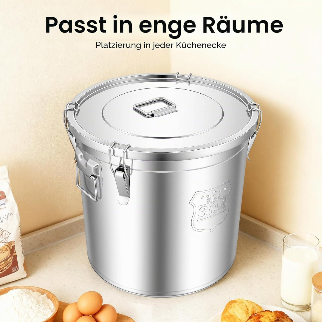 Edelstahl Getreidebehälter, 48L Luftdichter Kanister Lebensmitteln mit Deckel, Küche Edelstahl Eimer