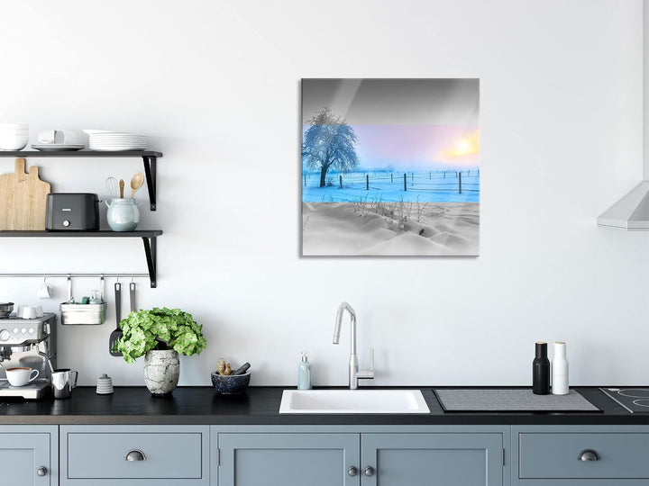 Pixxprint Glasbild | Wandbild auf Echtglas | Baum in Winterlandschaft | 60x60 cm | inkl. Aufhängung