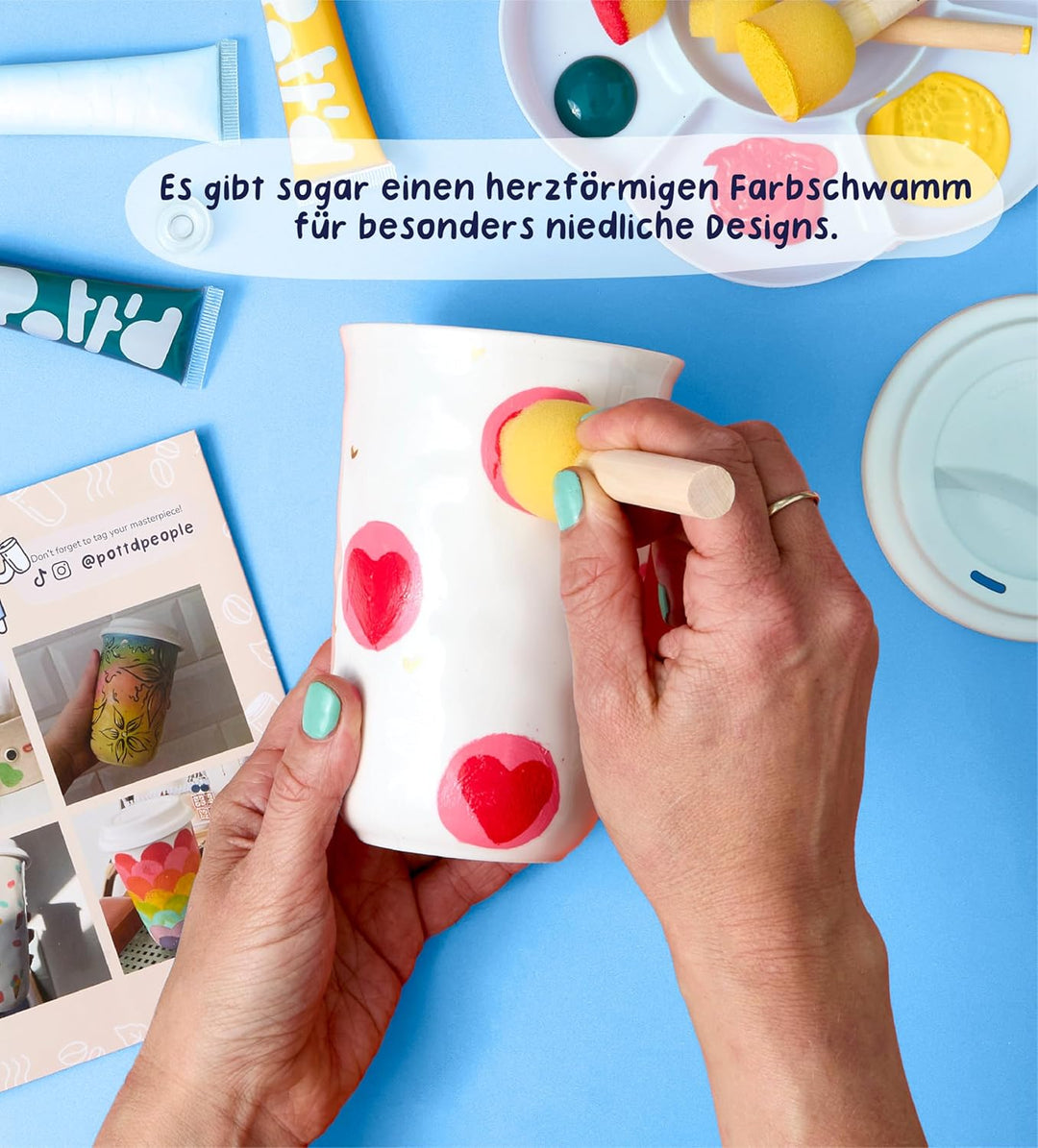 Pott’d Paintables Reisebecher zum Bemalen – DIY Keramik-Bemalen-Set für Erwachsene mit Reisebecher,