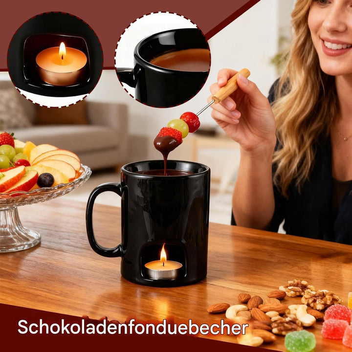 Schokofondue Tasse, Becher Zum Schmelzen Von Schokolade, Keramik Schokoladenfondue Tasse Mit 2xGabel