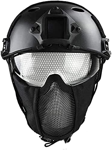 PJ Typ Tactical Multifunktionaler Airsoft Fast Helm mit Faltbarem Gehörschutz Stahlnetz Maske und Sc