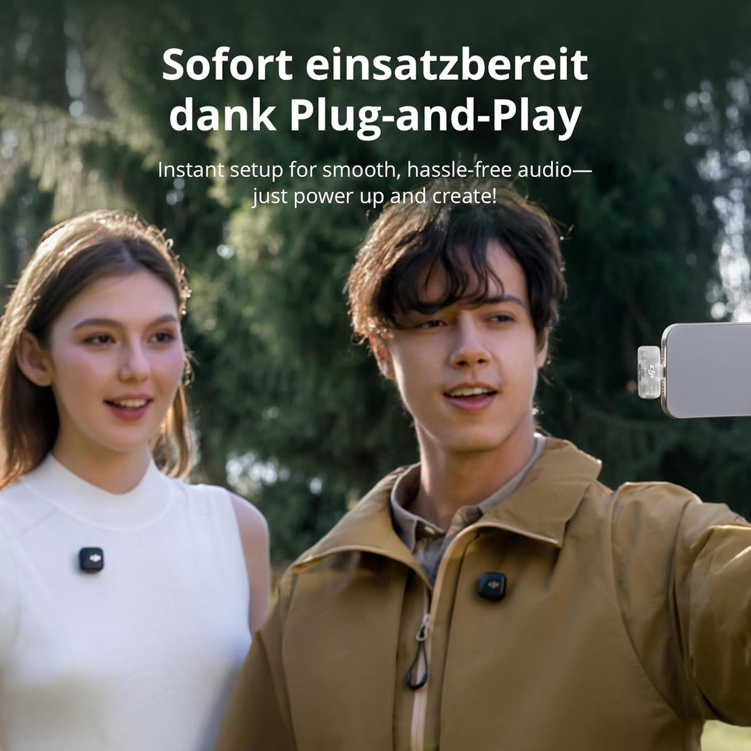 DJI Mic Mini (2 Sender + 1 Handy-Empfänger), Ansteckmikrofon, drahtloses Lavalier-Mikrofon für iPhon