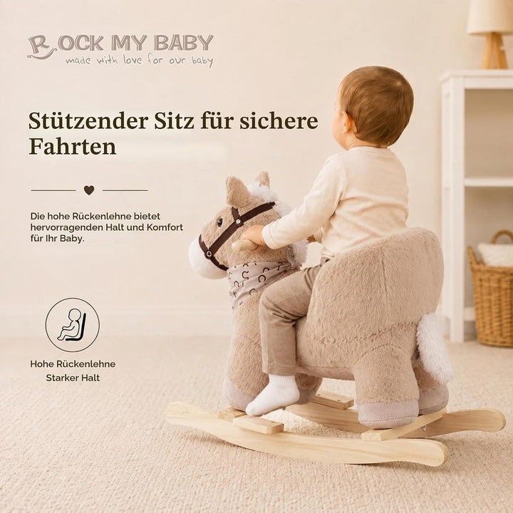Plüsch Rocking Horse -Schaukelpferd Schaukeltier Schaukelspielzeug，TIC、CPC Zertifizierung Karamell,