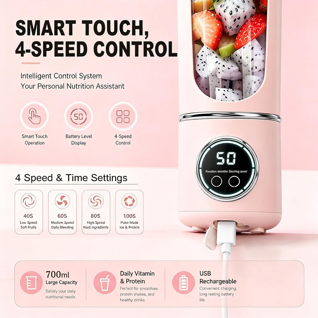 Tragbarer Mixer, 700 ml Mixer Smoothie, Mini-Standmixer mit 12 Edelstahlklingen und Digitalanzeige,