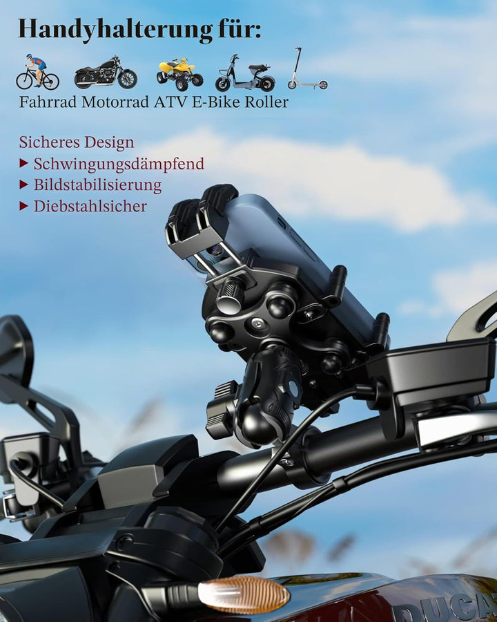 BRCOVAN Motorrad-Handyhalterung mit Vibrationsdämpfer und Hochgeschwindigkeits-Sicherheitsknauf, Die