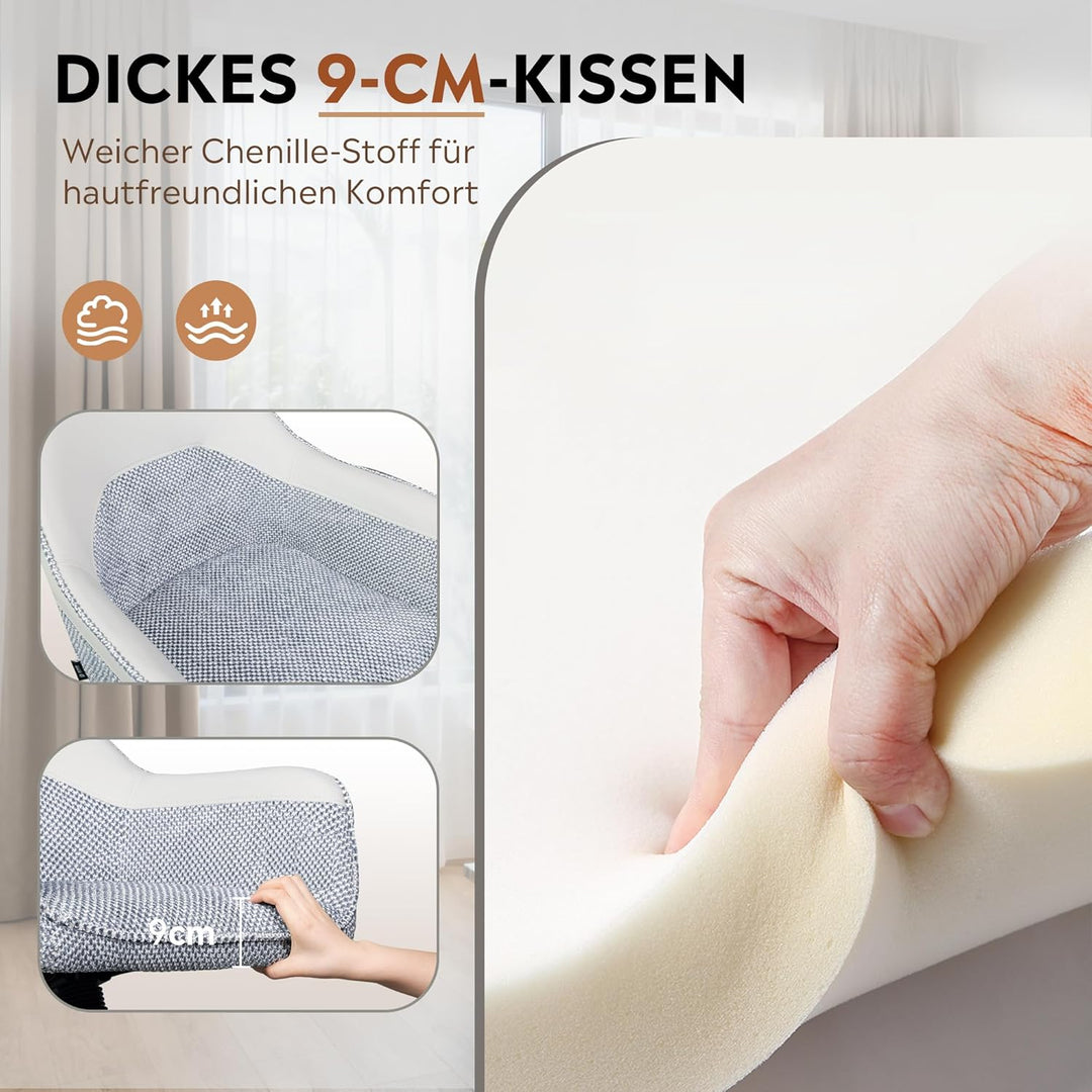 DEVAISE Homeoffice Stuhl, Ergonomischer Schminktischstuhl mit 9 cmKissen, neigbar bis 105°, höhenver