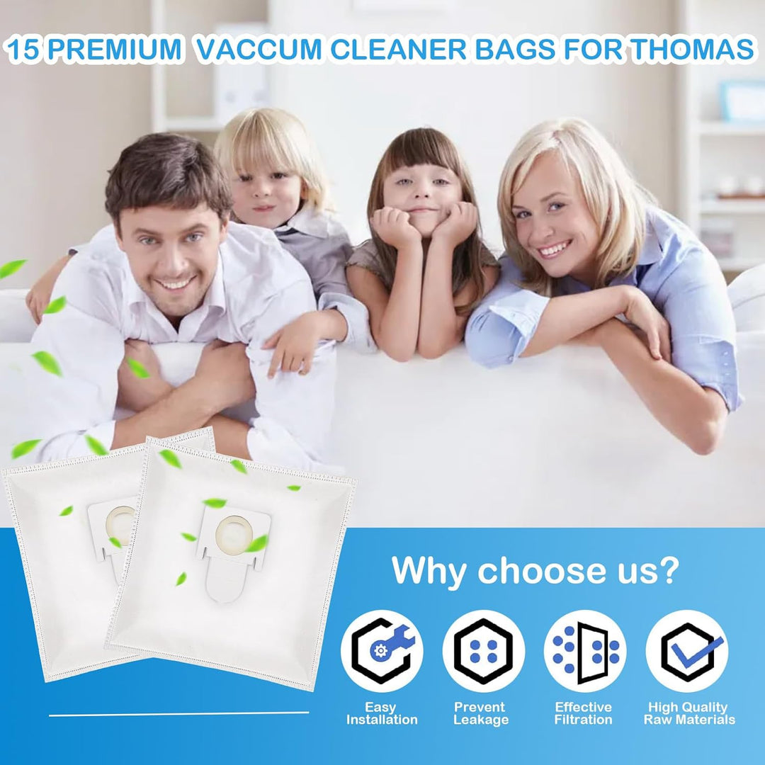 15 Staubsaugerbeutel für Thomas AQUA PET & FAMILY, Type 788/M 788563 Staubsaugerbeutel Thomas Pet un