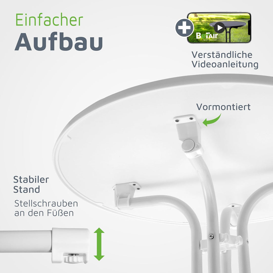 BeFair Stehtisch Klappbar Weiss Ø 70 cm Rund Nico - Stabiler Partytisch in Höhe 110 cm mit 4 praktis