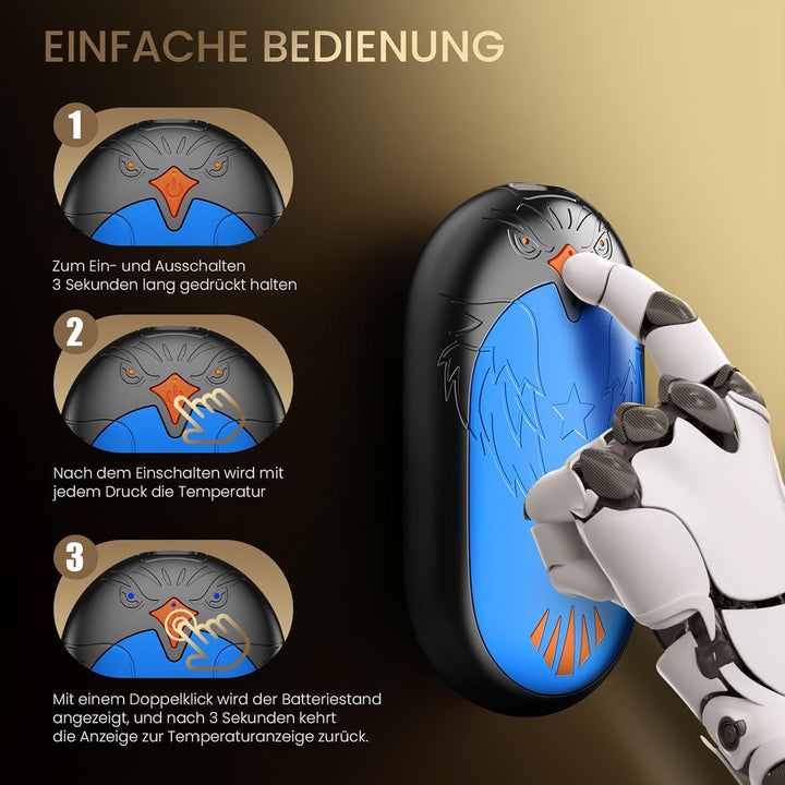 Handwärmer Wiederaufladbar 2 Pack, Elektrische Tragbare Taschenwärmer 2 in 1 Handwärmer mit 3 Heizmo