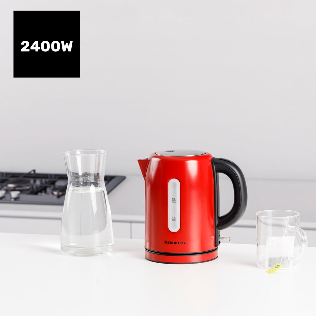 Taurus – Wasserkocher Vintage Compact Red 2400W | 1L | 360° Basis | Automatische Abschaltung | LED-A