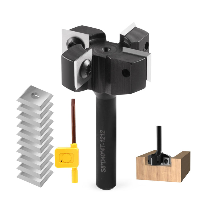 Trvoxviq Planfräser 8mm schaft 4 Flöten mit 10 austauschbaren Hartmetallmessern(12x12x1.5mm), Durchm