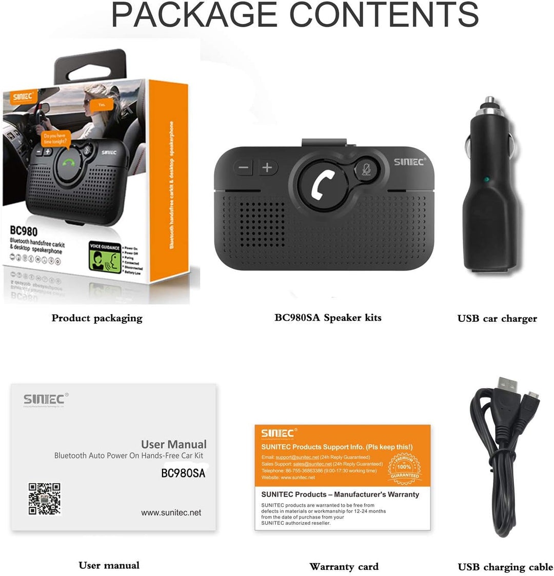 SUNITEC Freisprecheinrichtung für Auto,Bluetooth 5.0,Unterstützt GPS,Siri,Musik,Auto Power On,Google