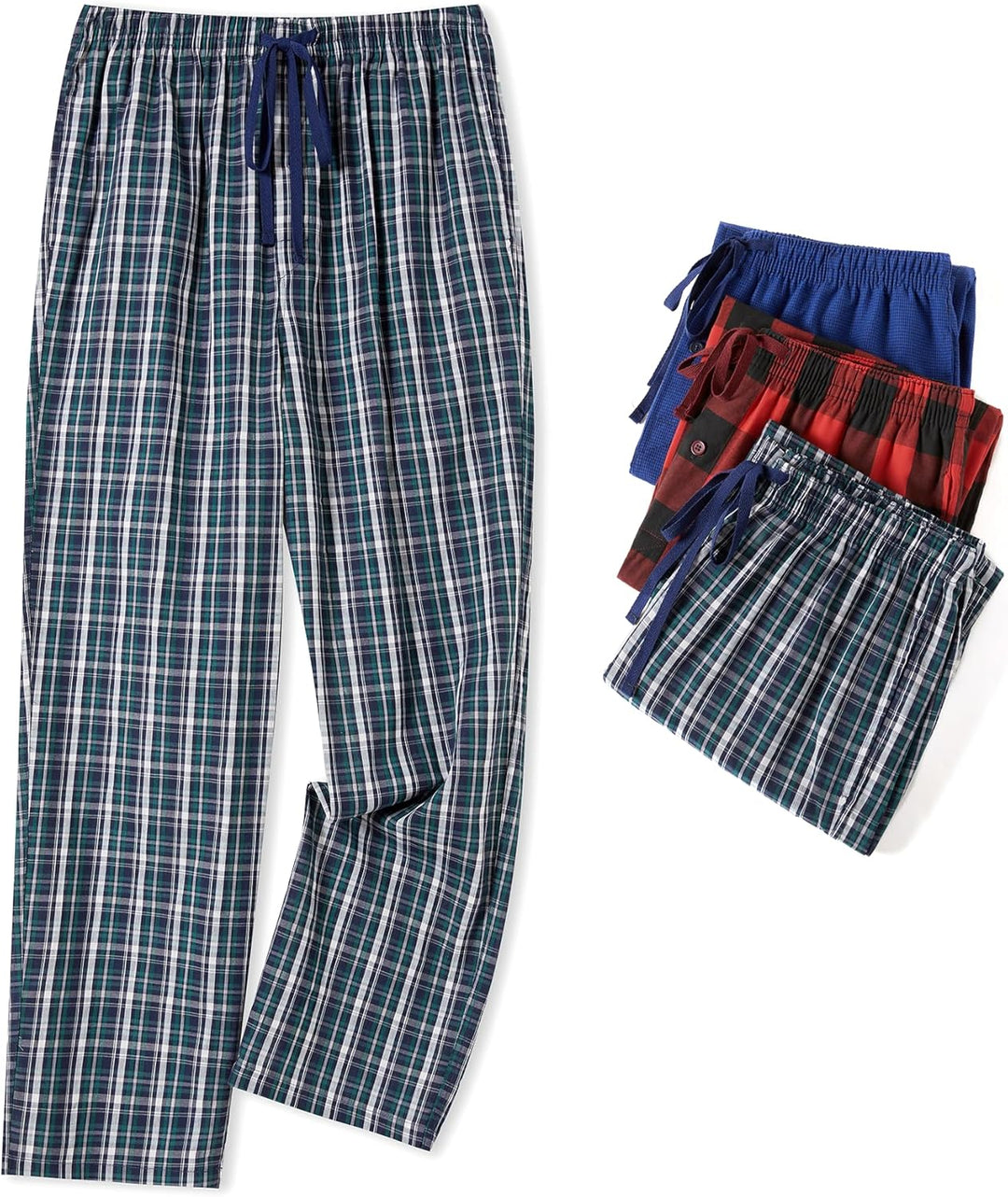 JupiterSecret Herren Pyjamahose Lang Schlafanzughosen für Herren Karierte Nachtwäsche 3er Packs 100%