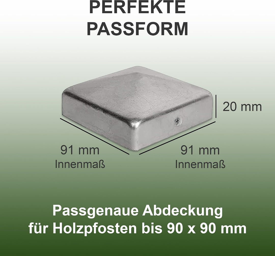 h2i Pfostenkappe | Edelstahl | 91 x 91 mm | 10 Stück | Eckige Abdeckkappe für Garten Holzpfosten Pfo