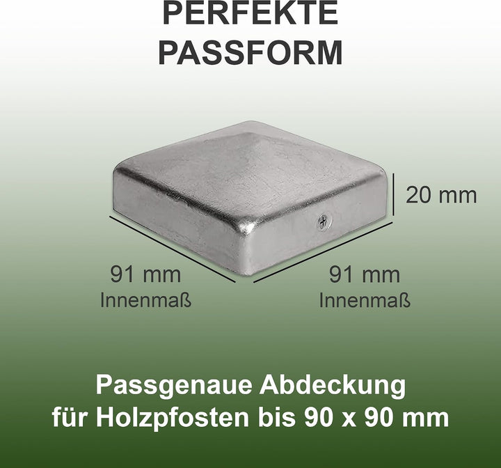 h2i Pfostenkappe | Edelstahl | 91 x 91 mm | 10 Stück | Eckige Abdeckkappe für Garten Holzpfosten Pfo