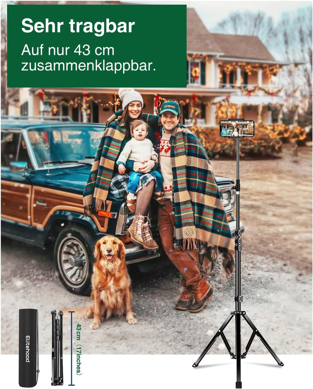 elitehood 203cm Handy Stativ, 360° Drehbar Overhead Stativ iPhone Gross | Hoch Aluminium Stativ für