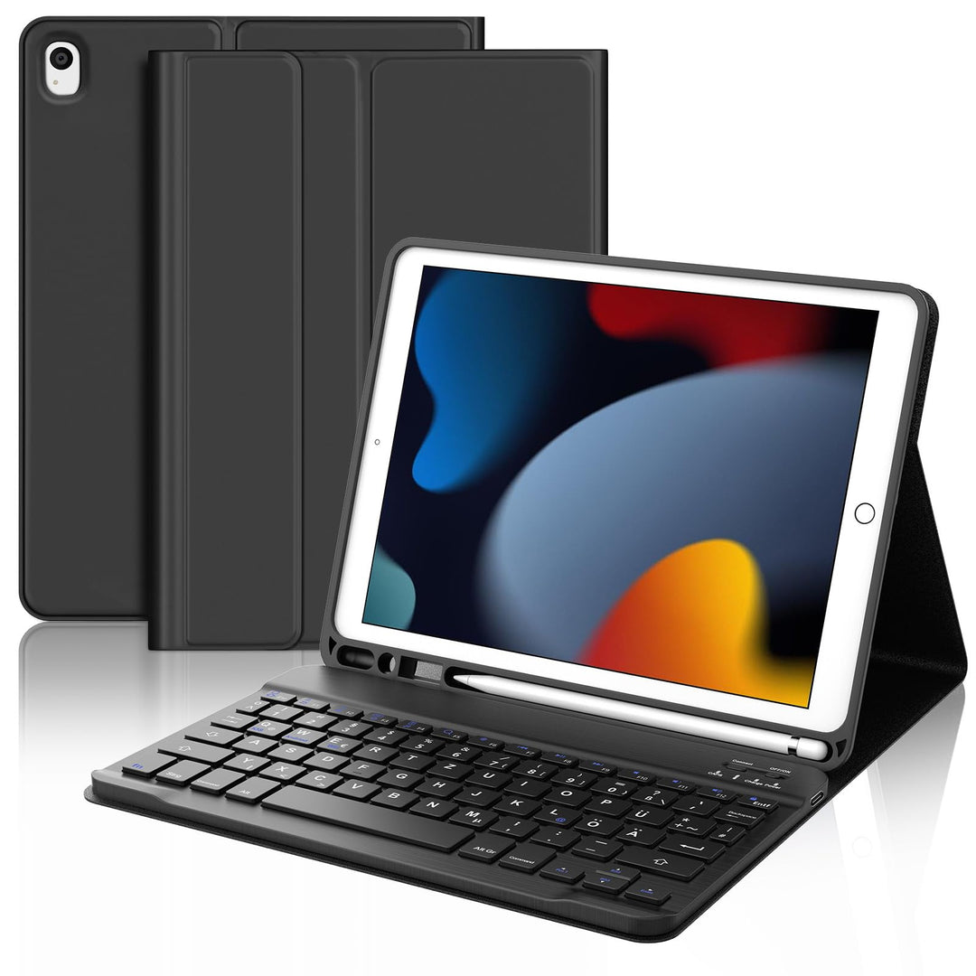 für iPad 10,2 Hülle mit Tastatur für iPad 10,2" (2019/2020/2021 7./8./9.), Abnehmbare Bluetooth Schu