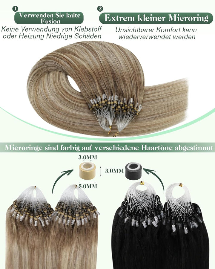 Ugeat Microring Extensions Echthaar 45cm Ombre Hellblond Natürlich Micro Loop Extensions Echthaar Mi