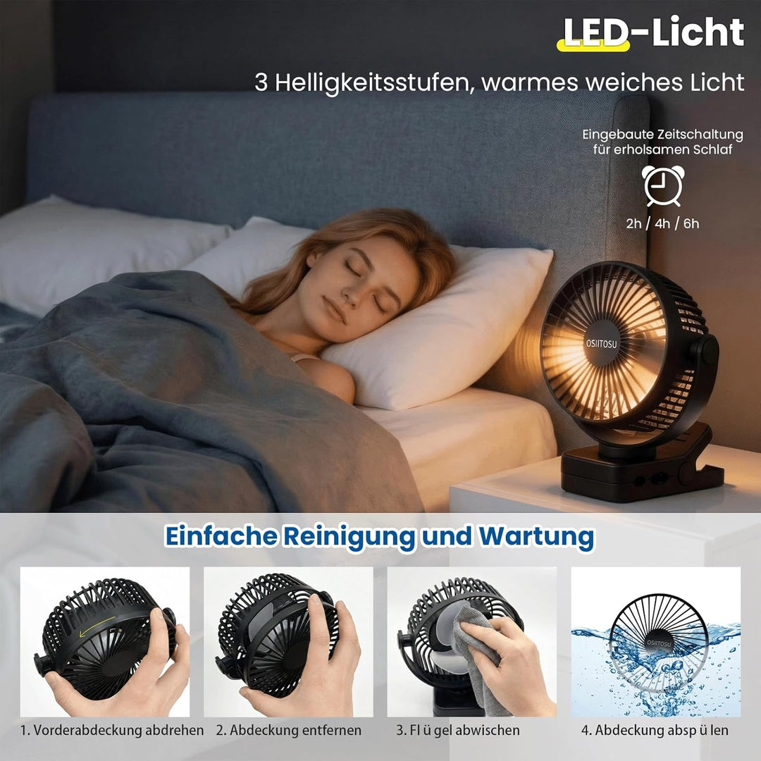 12000mAh Ventilator Akku, Camping Ventilator Klein USB Tischventilator Leise mit Fernbedienung, Lich