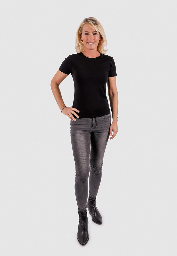 Boviva 10100 Damen Basic Rundhals (Round-Neck) Kurzarm T-Shirt/Jersey Tshirt Oberteile, Basics und S