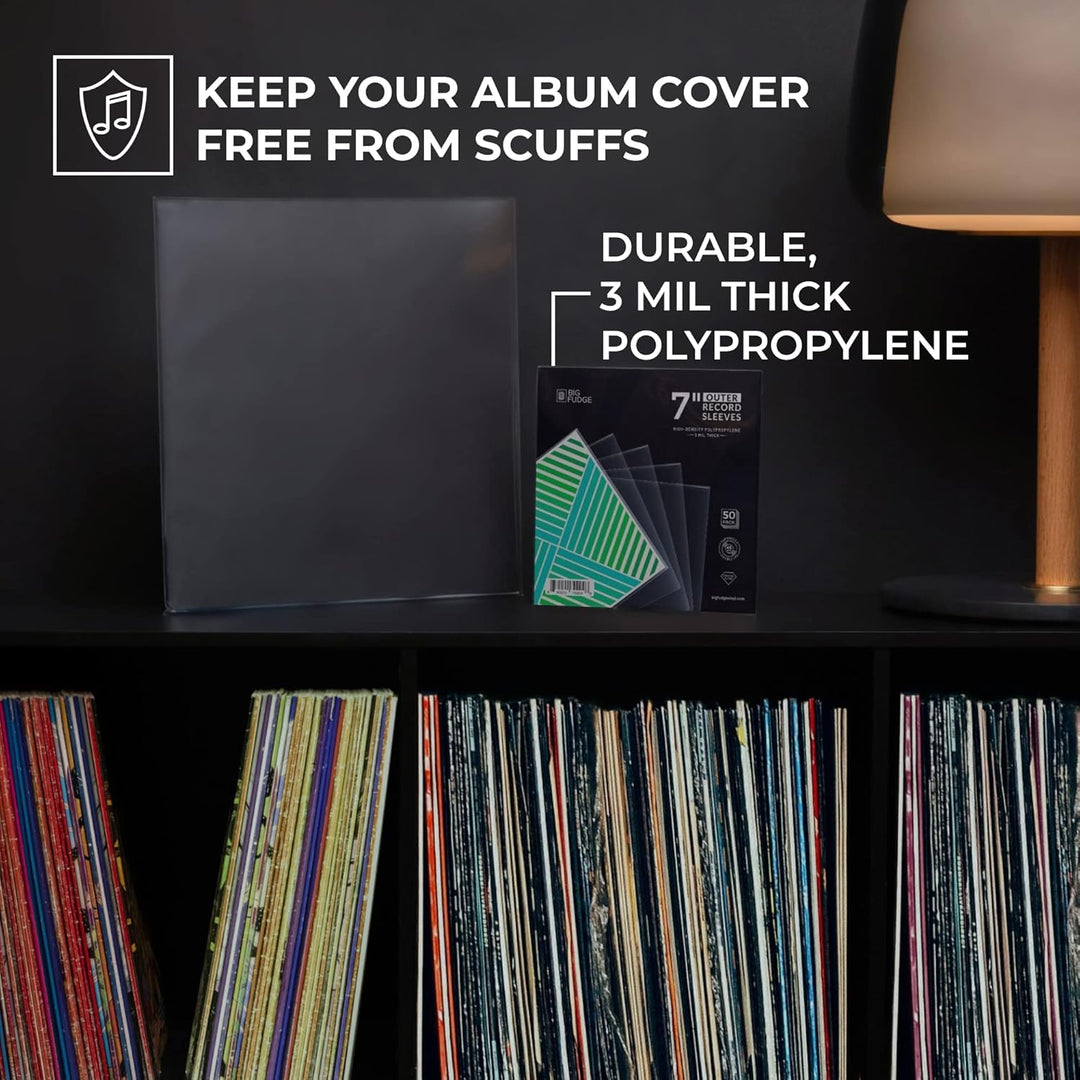 BIG FUDGE Schallplatten Aussenhüllen - 7" x 50 STK. - LP Hüllen transparent aus 3mil starken Polypro