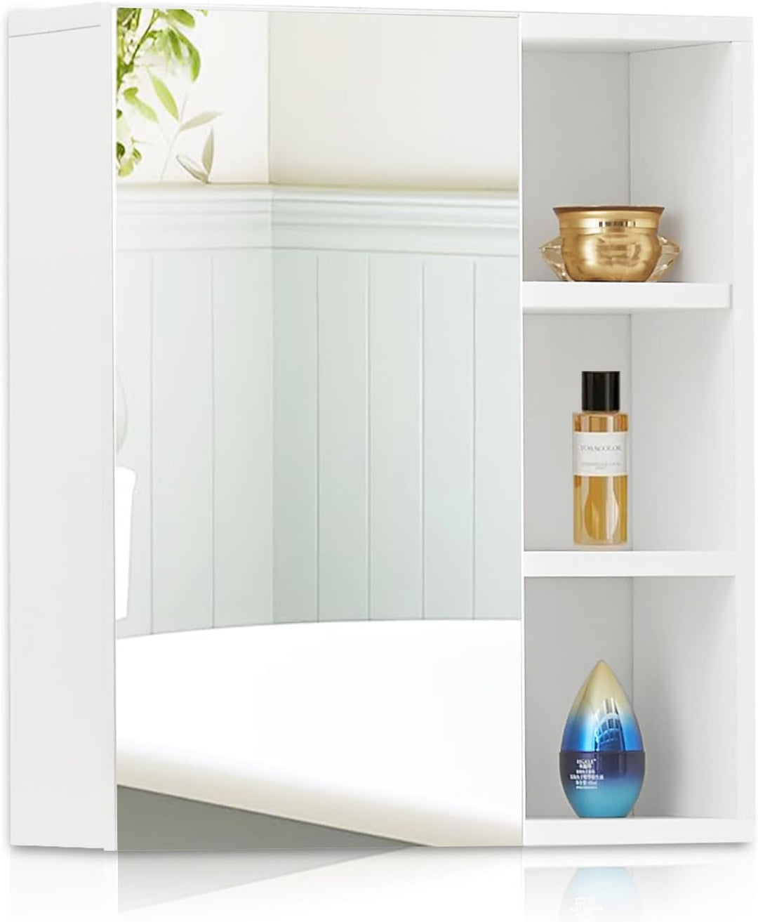 CLIPOP Badezimmer Spiegelschrank,Badezimmerschrank mit Einzeltür Verspiegelt und 2 Einlegeböden,Holz