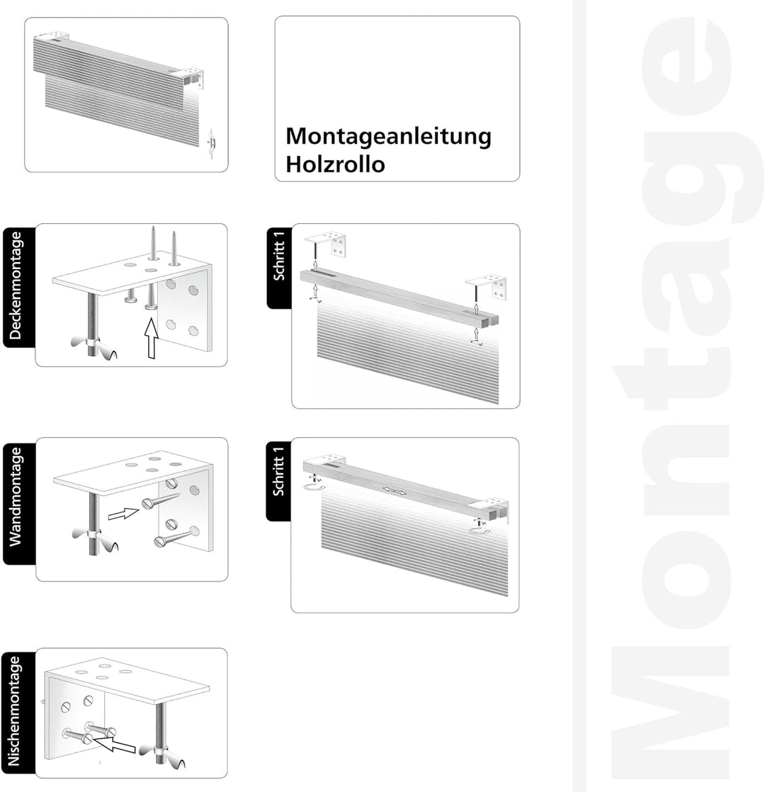 Liedeco Rollo Holz mit Seitenzug, Holzrollo für Fenster und Tür Natur B 140 cm x L 170 cm Natur 140
