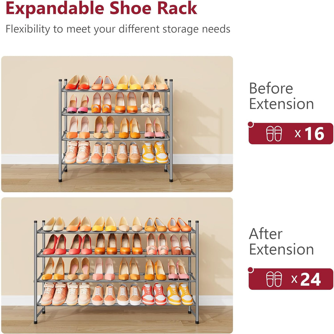 Tajsoon Schuhregal 4 Ebenen, 74–104 cm verstellbar &amp; stapelbar, für Eingang, Kleiderschrank, Garage,