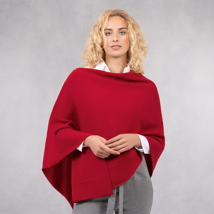 GIESSWEIN Merino Lambswool Poncho - Damen Feinstrick Überwurf aus Merinowolle, Wool Cape, Frauen Str